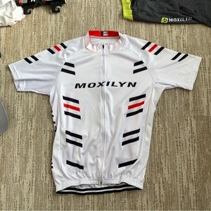 MOXILYN MENS PRE-OWNED WHITE POLYESTER FULL ZIP SHORT SLEEVE CYCLING JERSEY LRG